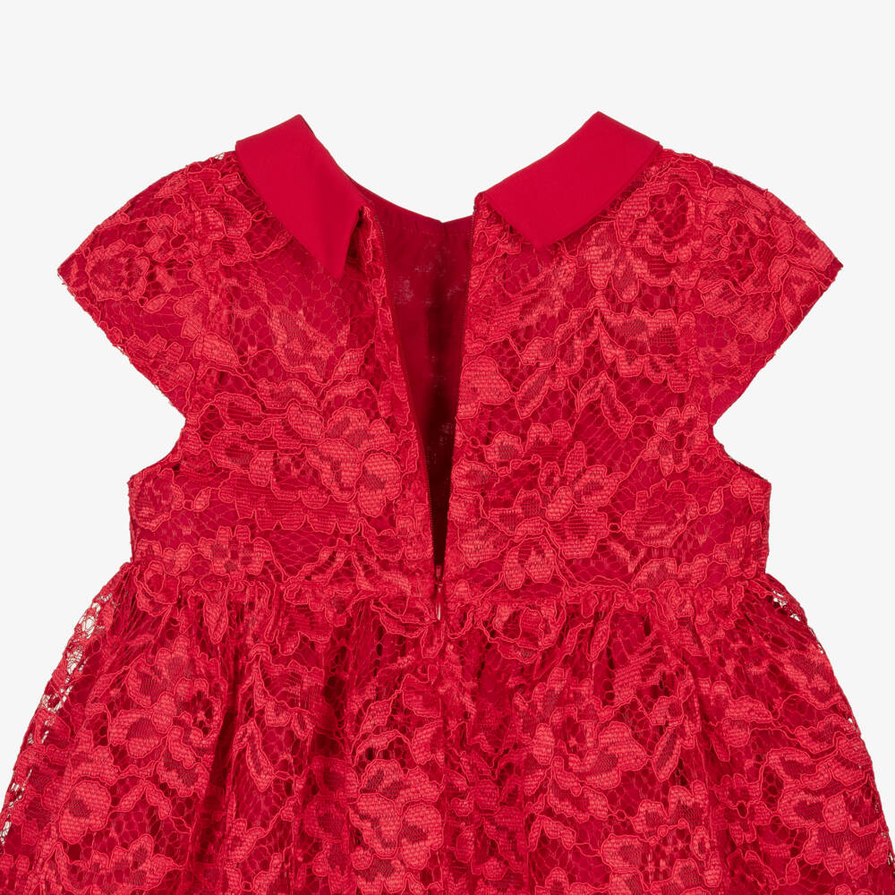 Patachou-Платье красное кружевное с шифоновым бантом для девочек | Childrensalon