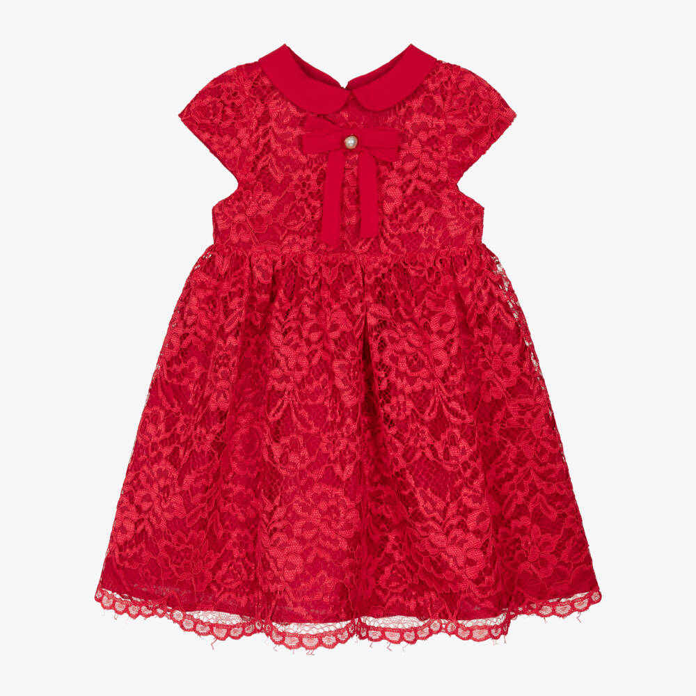 Patachou-Платье красное кружевное с шифоновым бантом для девочек  | Childrensalon