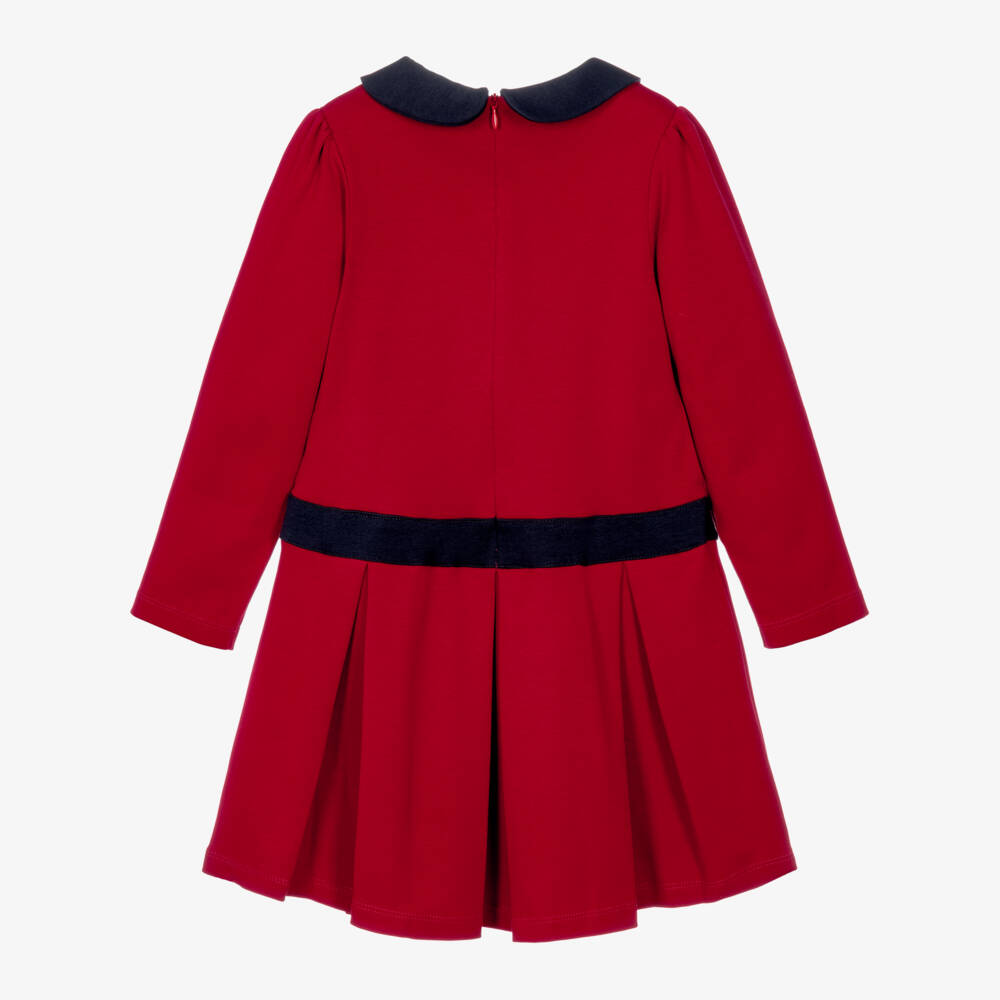 Patachou-Girls Red & Navy Jersey Dress with Grosgrain Bows | Childrensalon