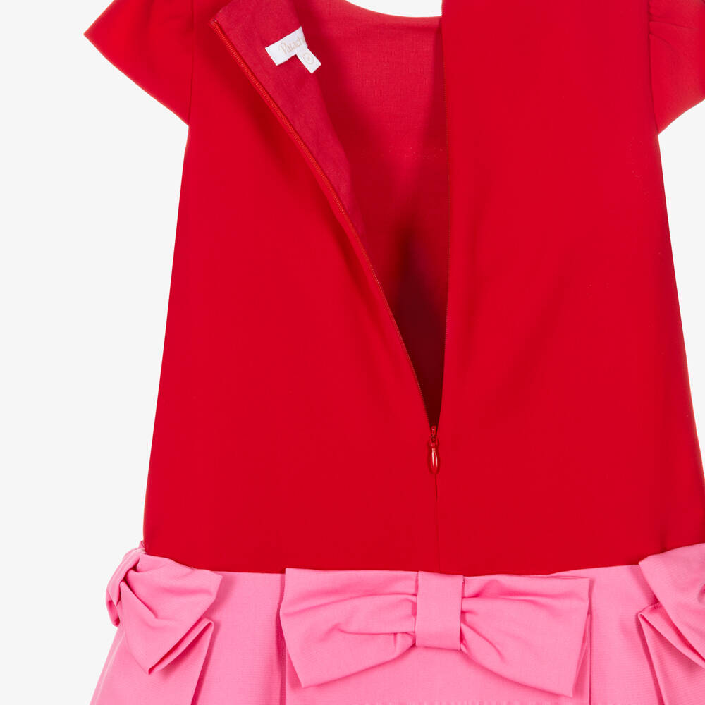 Patachou-Girls Red & Pink Crêpe Dress with Bow Details | Childrensalon