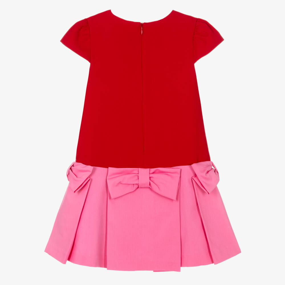 Patachou-Girls Red & Pink Crêpe Dress with Bow Details | Childrensalon
