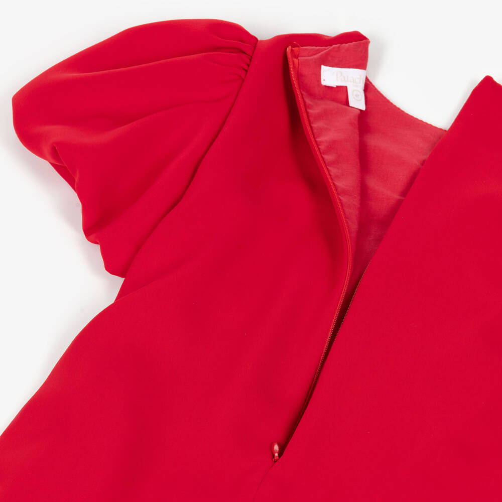 Patachou-فستان مزين بفيونكات وكشكش لون أحمر وزهري للبنات | Childrensalon