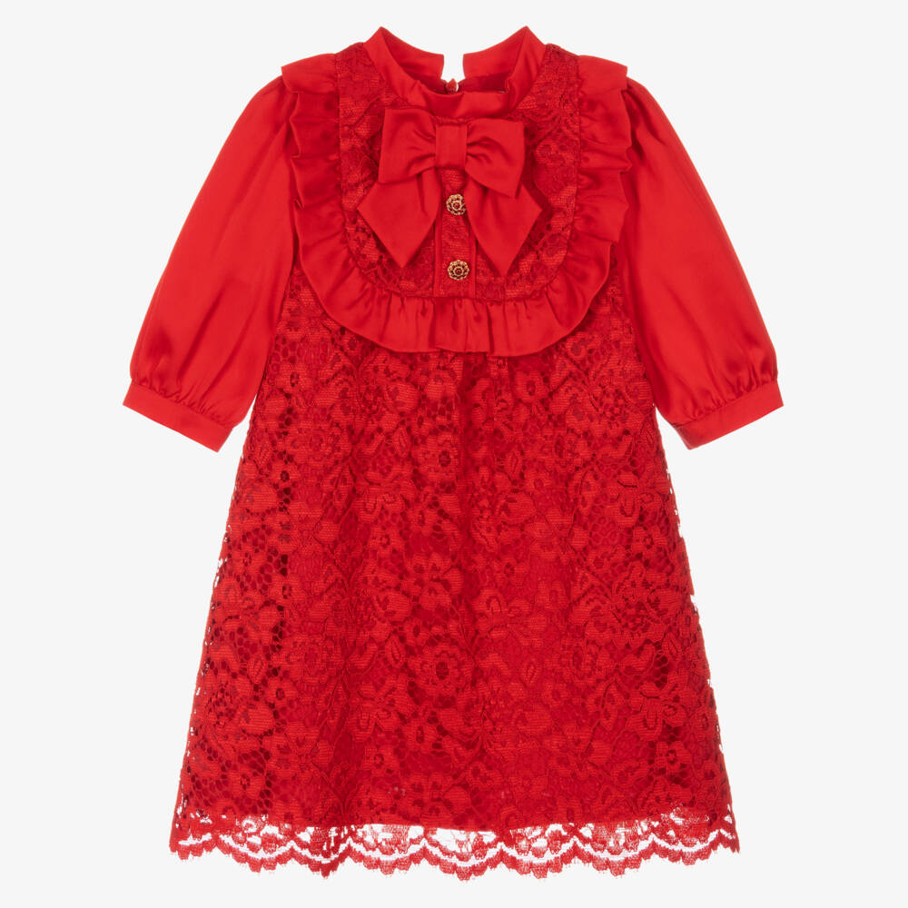 Patachou - Girls Red Satin & Lace Dress | Childrensalon