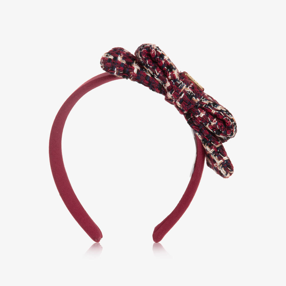 Patachou-Girls Red Tweed Bow Hairband | Childrensalon