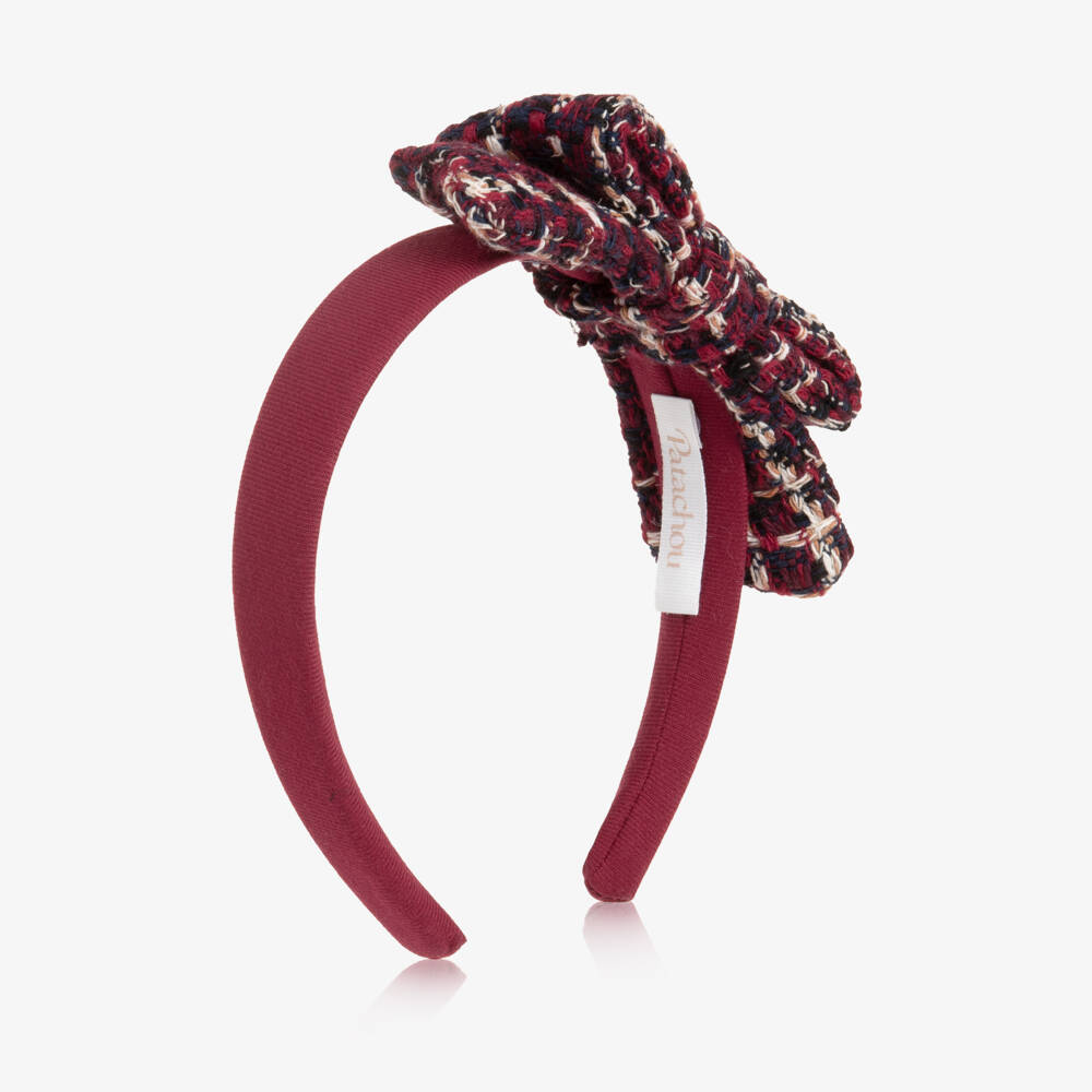 Patachou-Girls Red Tweed Bow Hairband | Childrensalon