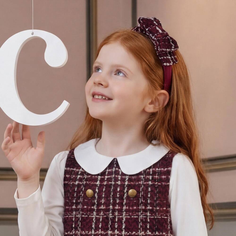 Patachou-طوق شعر بفيونكة تويد لون أحمر للبنات | Childrensalon