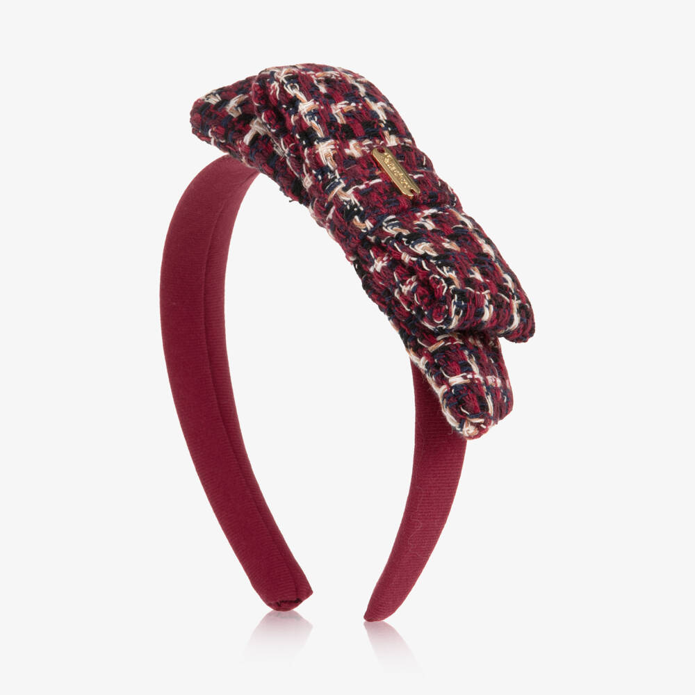 Patachou-Girls Red Tweed Bow Hairband | Childrensalon