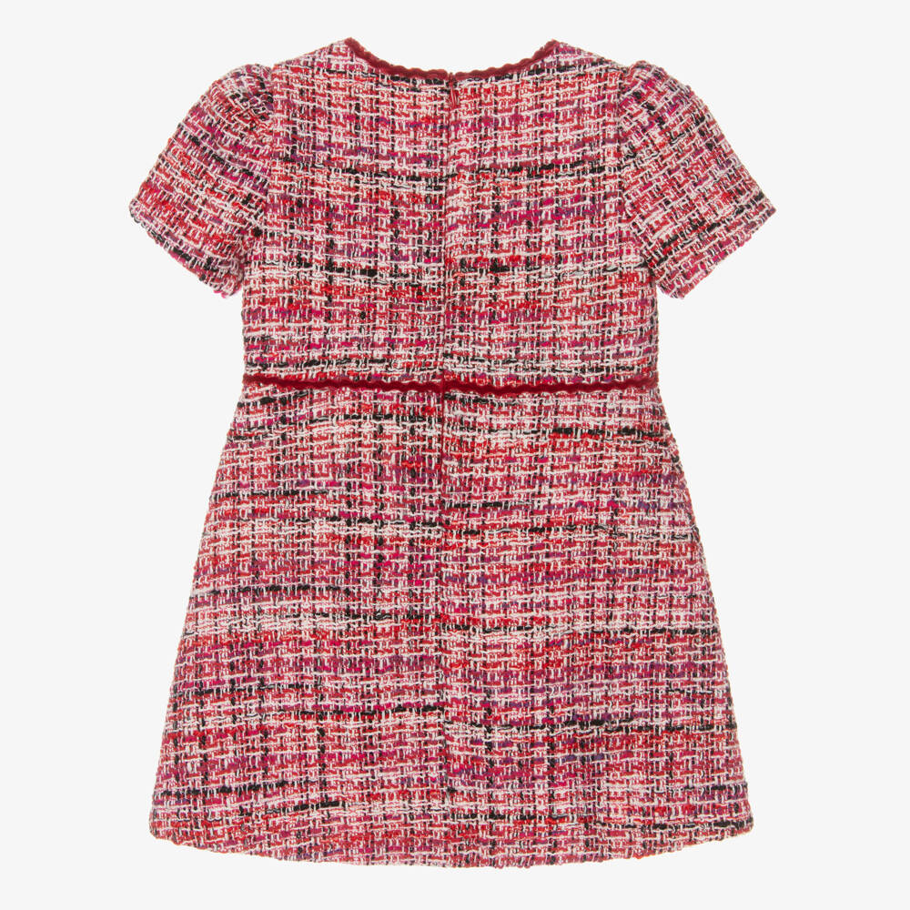 Patachou-Girls Red Tweed Dress with Velvet Bow | Childrensalon