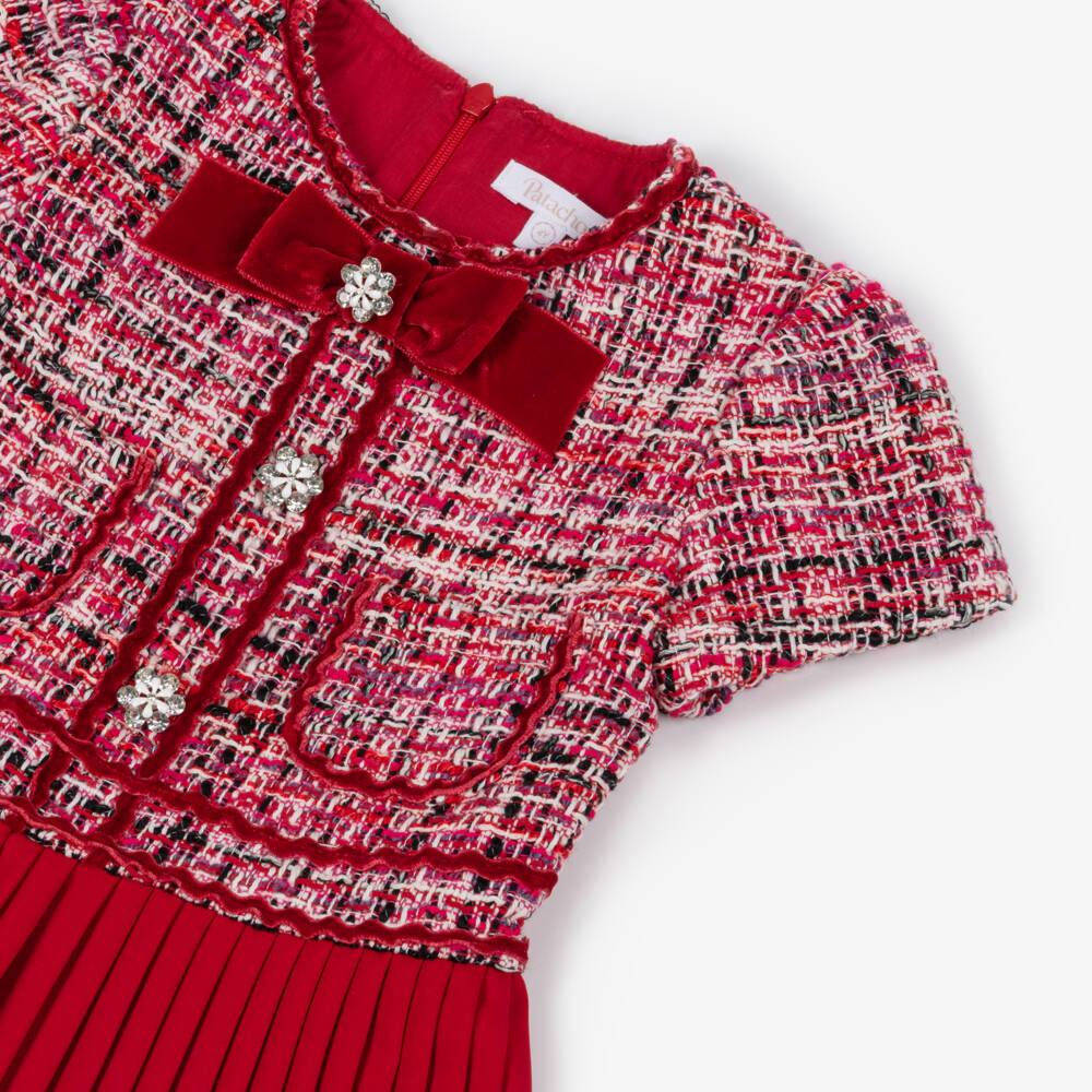 Patachou-جمبسوت تويد بفيونكة مخملية لون أحمر للبنات  | Childrensalon