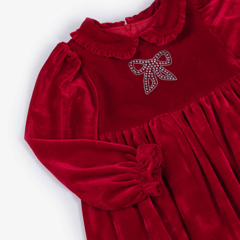 Patachou-Платье красное из велюра с бантом из страз | Childrensalon