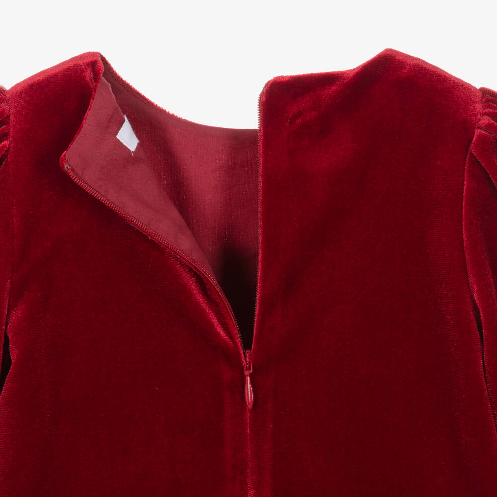 Patachou-Girls Red Velour Dress with Bow | Childrensalon