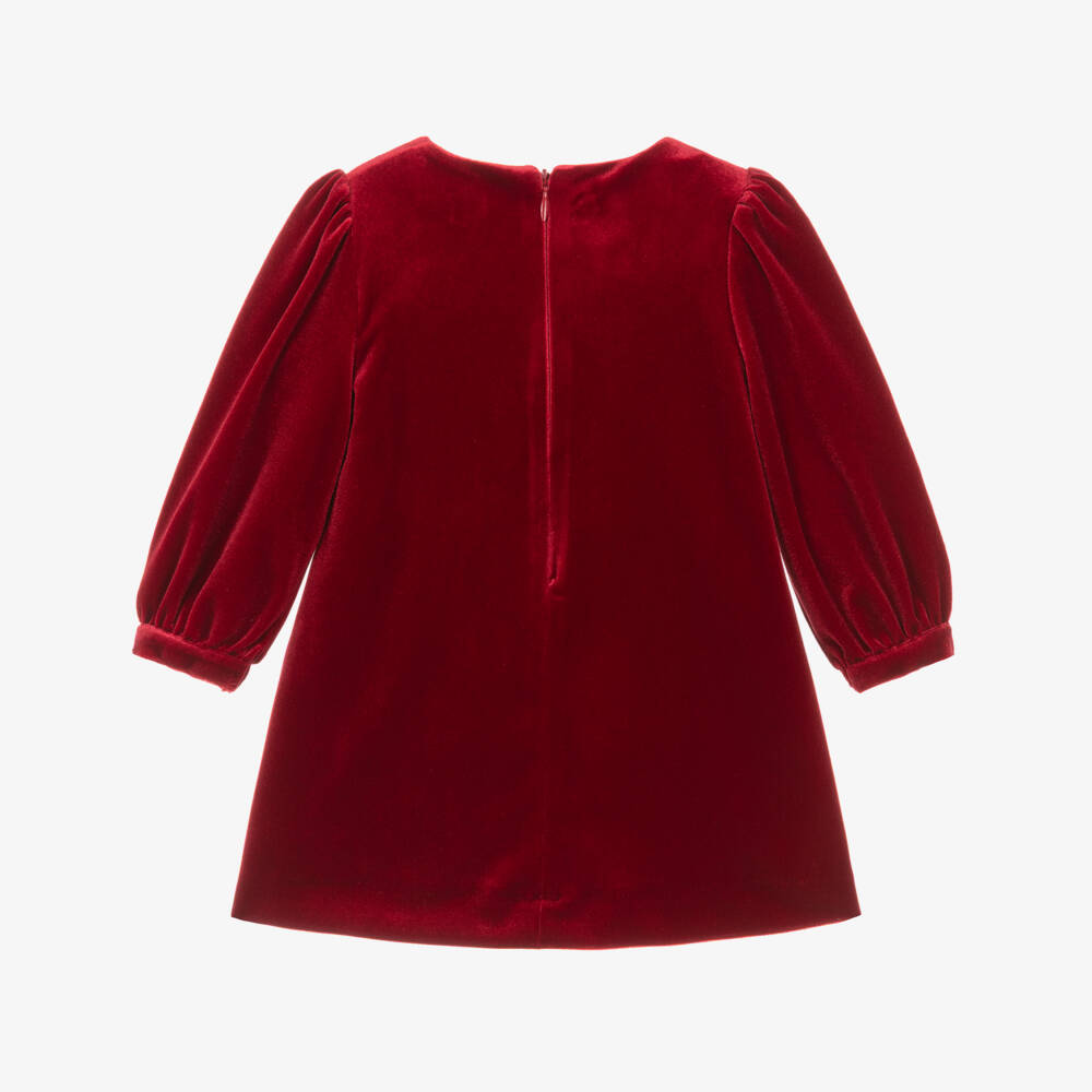 Patachou-Girls Red Velour Dress with Bow | Childrensalon