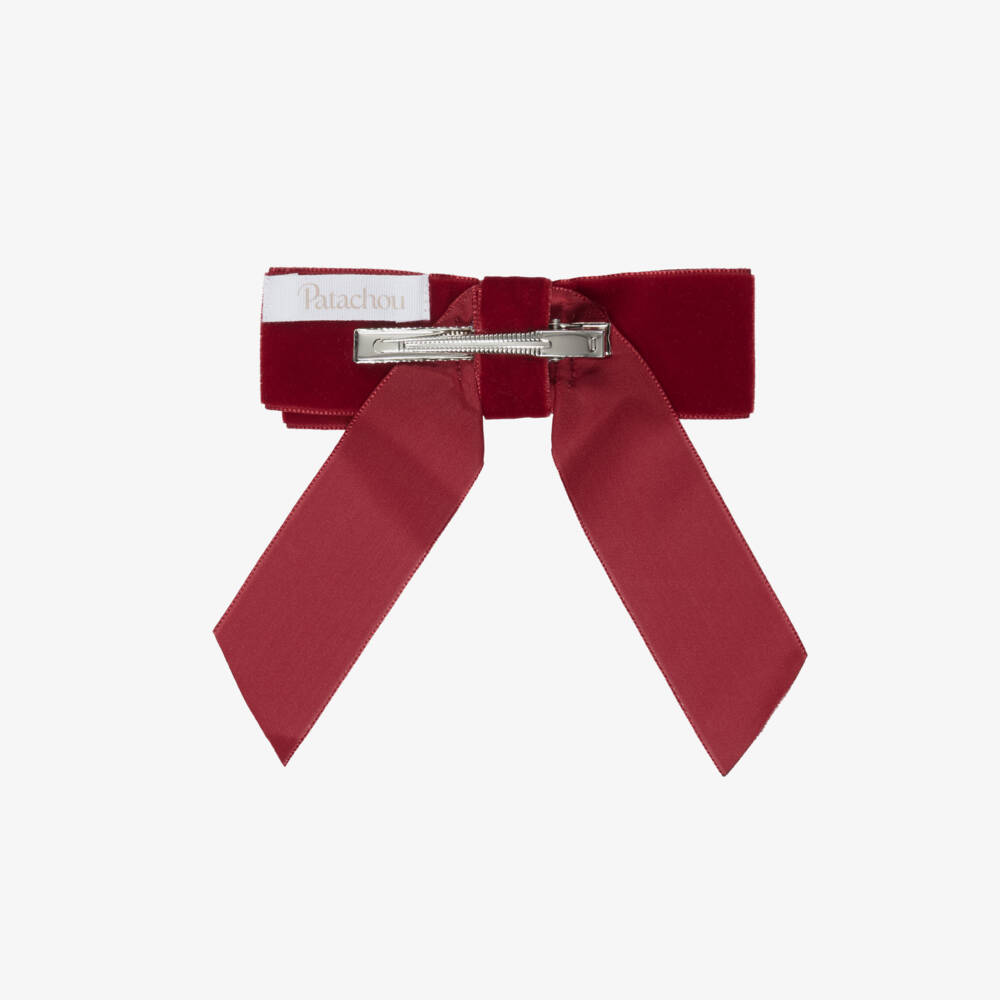Patachou-Girls Red Velvet Bow Hair Clip (13cm) | Childrensalon
