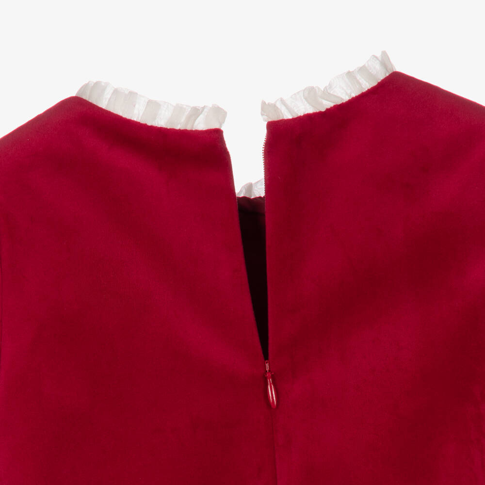 Patachou-Girls Red Velvet Dress with Ivory Bows | Childrensalon