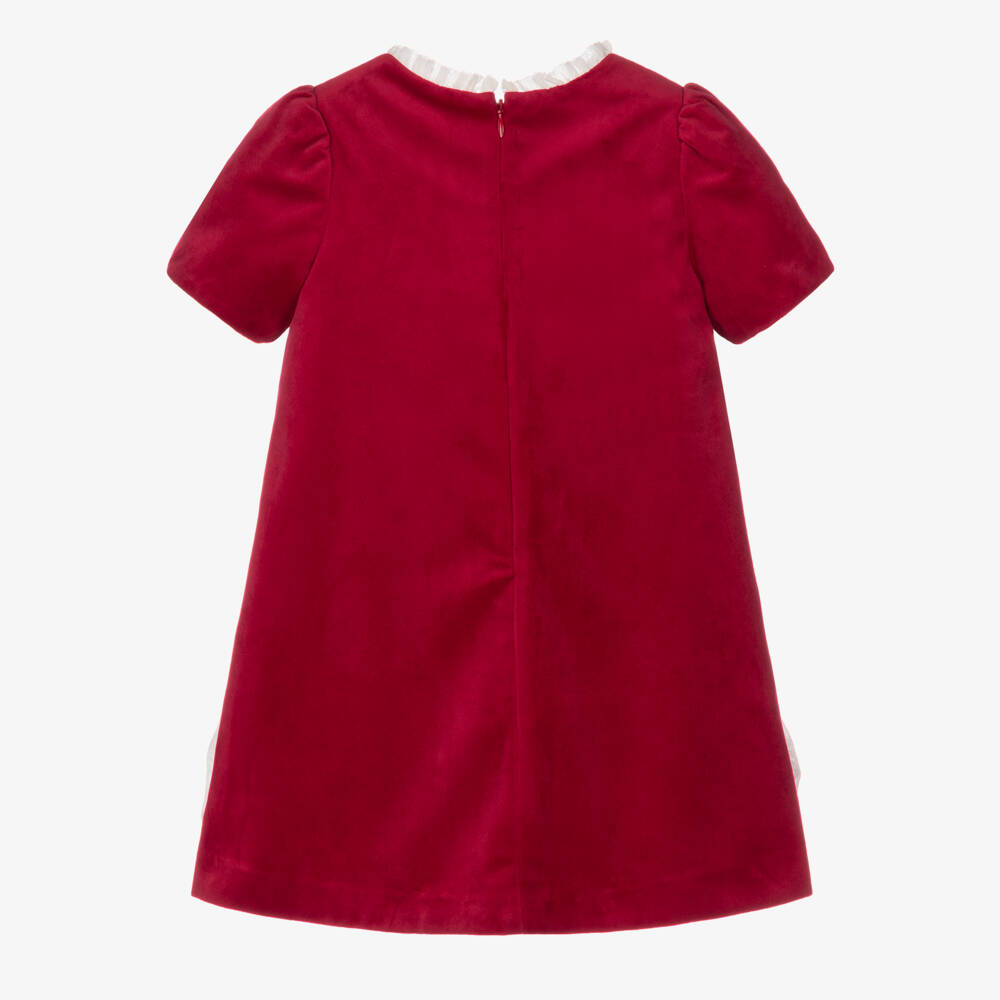 Patachou-Girls Red Velvet Dress with Ivory Bows | Childrensalon