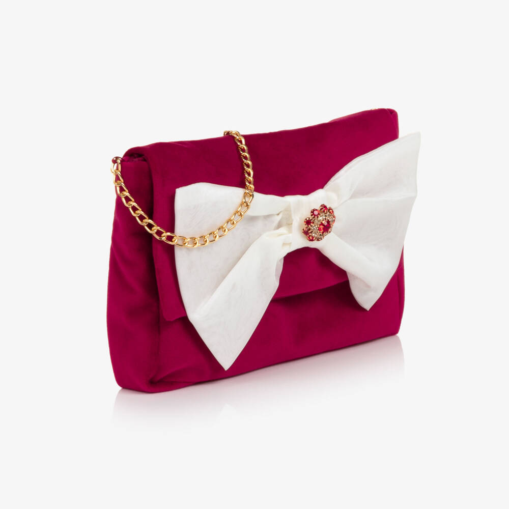 Patachou-Girls Red Velvet Handbag with Bow Front (19cm) | Childrensalon