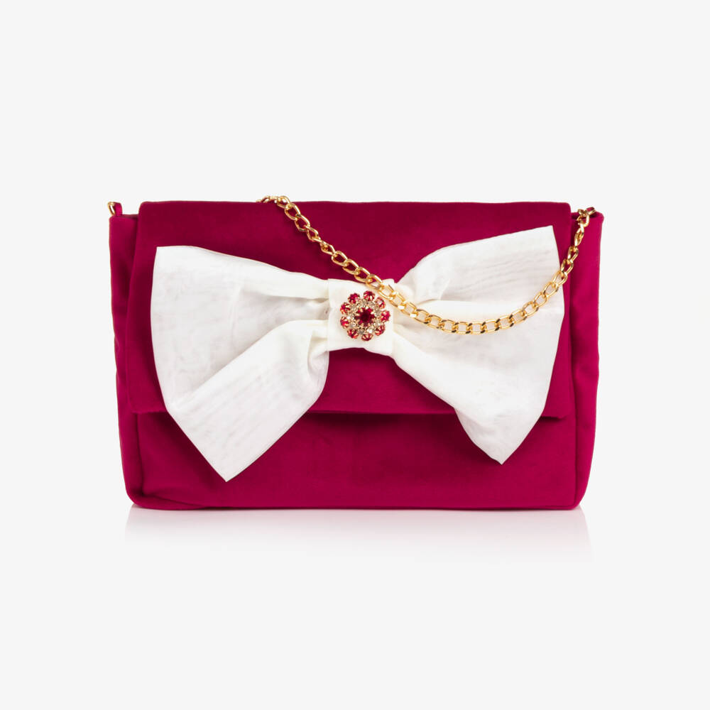 Patachou-Girls Red Velvet Handbag with Bow Front (19cm) | Childrensalon