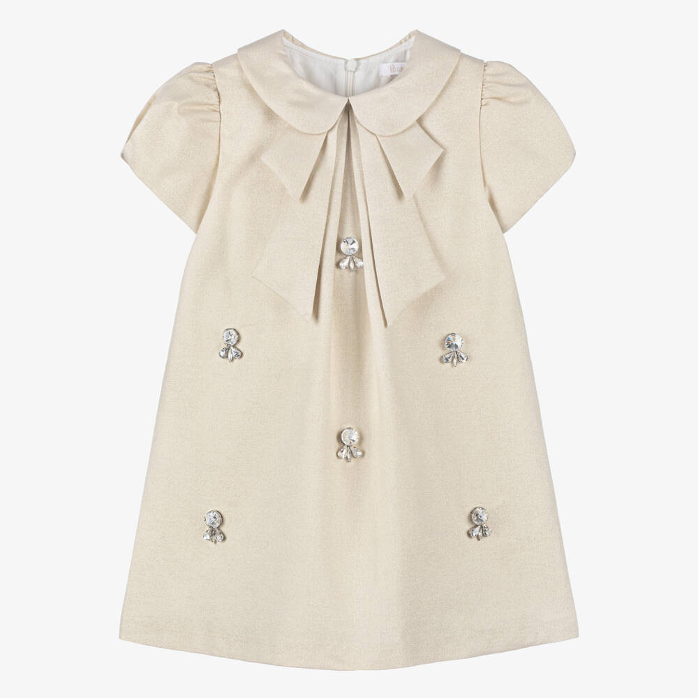 Patachou-Girls Rhinestone Embellished Shimmery Gold Dress | Childrensalon