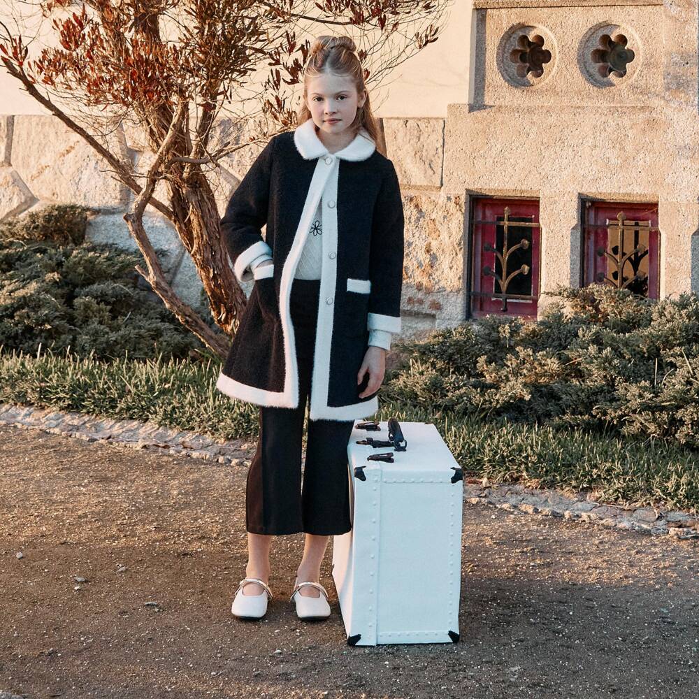 Patachou-Girls Smart Black & Ivory Coat | Childrensalon