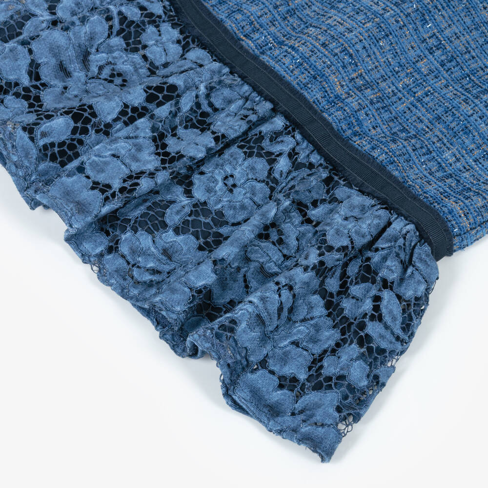 Patachou-Girls Sparkly Blue Tweed & Guipure Lace Dress | Childrensalon