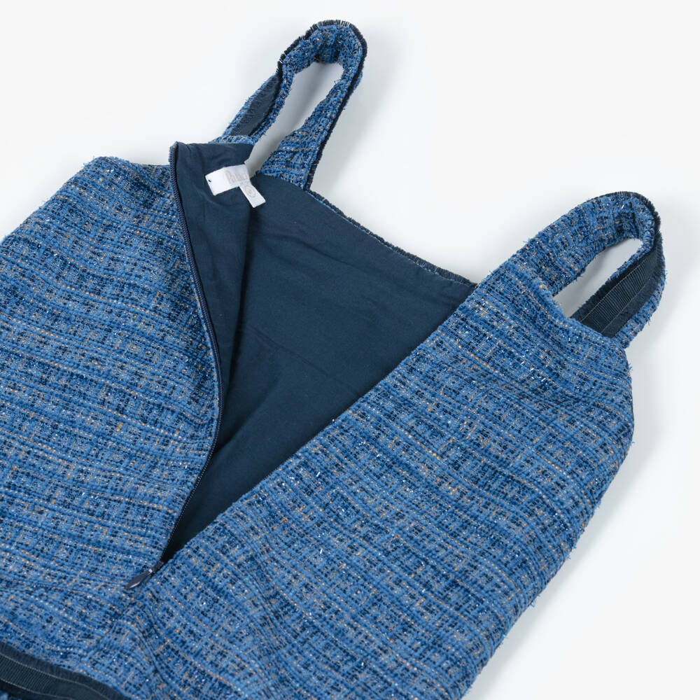 Patachou-Girls Sparkly Blue Tweed & Guipure Lace Dress | Childrensalon