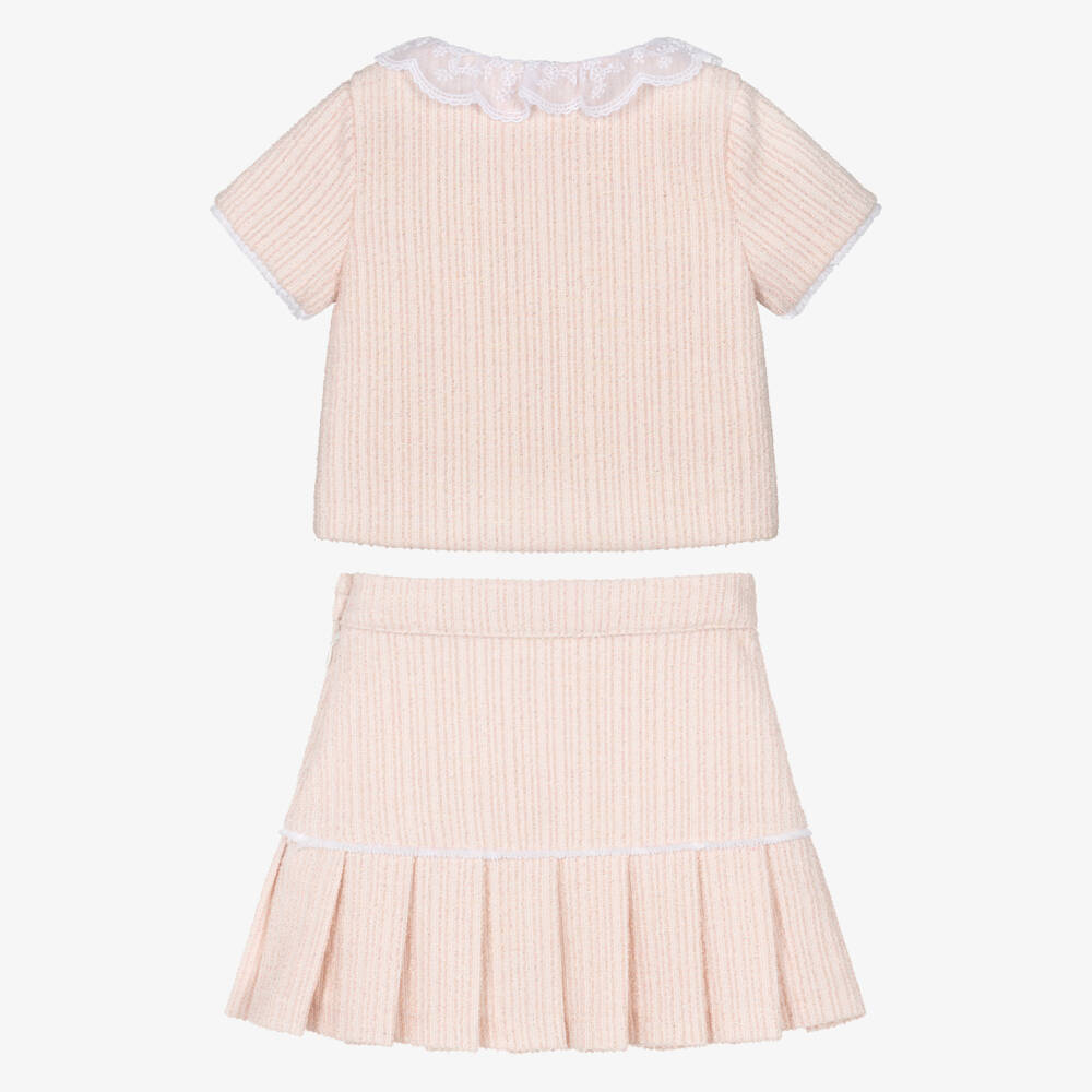 Patachou-Girls Sparkly Pink Tweed Skirt Set | Childrensalon