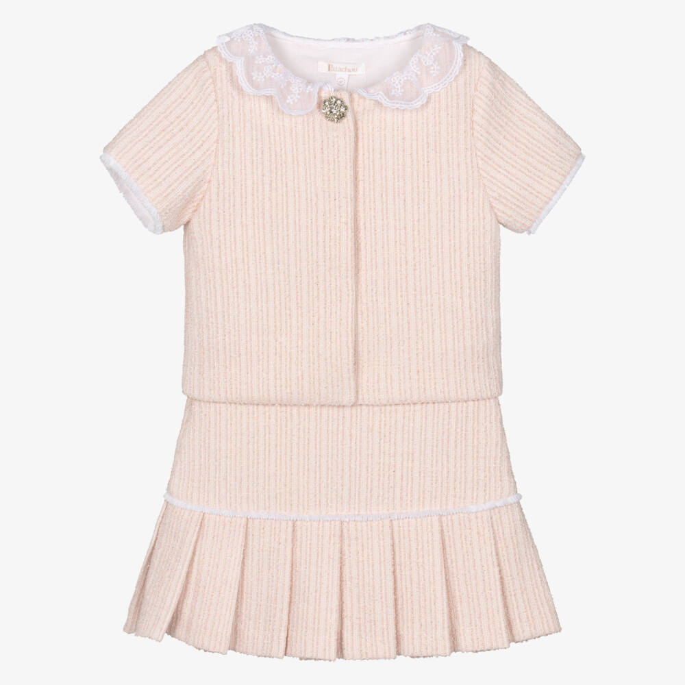 Patachou-Girls Sparkly Pink Tweed Skirt Set | Childrensalon