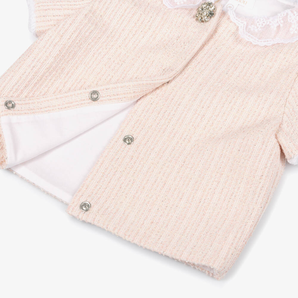 Patachou-Girls Sparkly Pink Tweed Skirt Set | Childrensalon