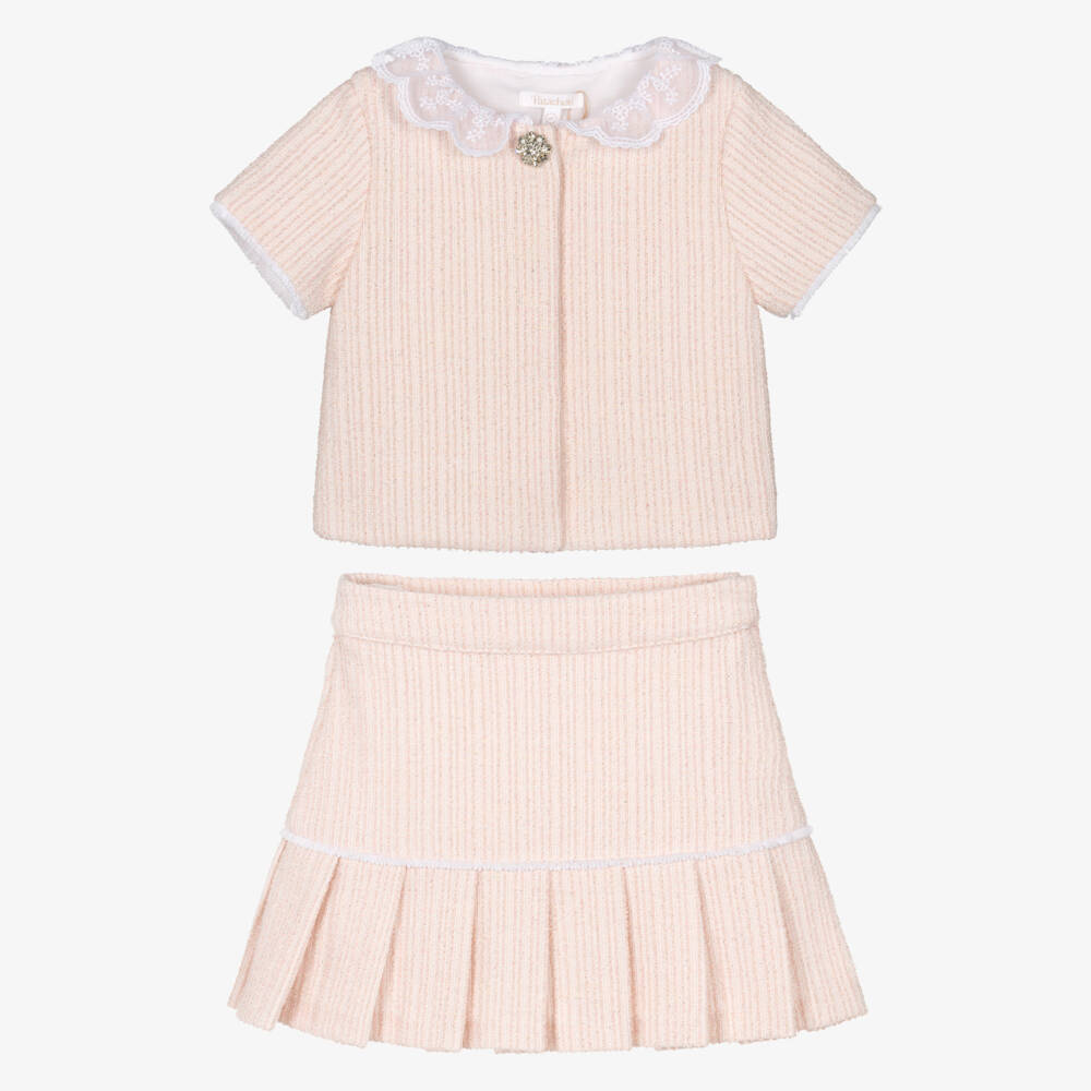Patachou-Girls Sparkly Pink Tweed Skirt Set | Childrensalon