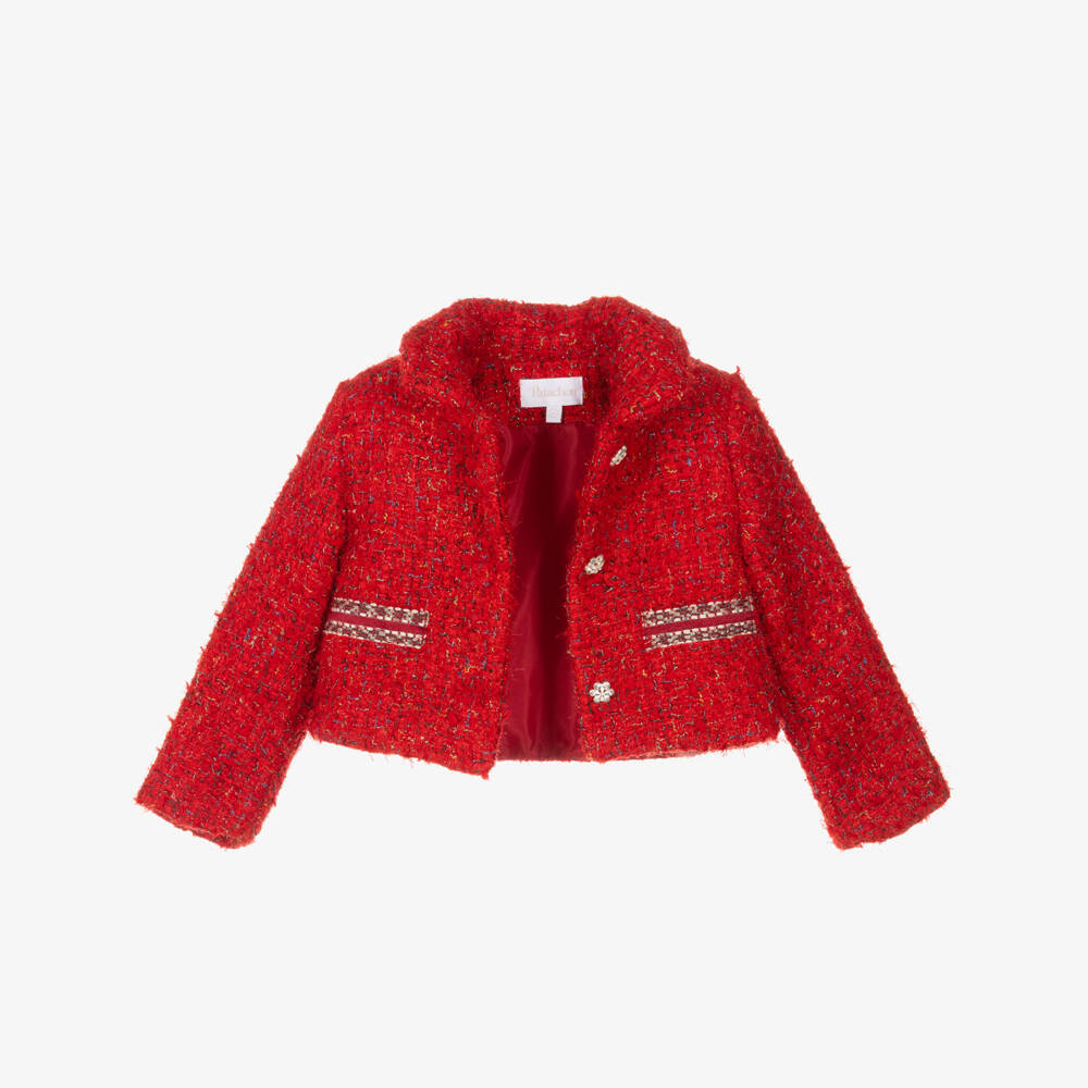 Patachou-Girls Sparkly Red Tweed Jacket | Childrensalon