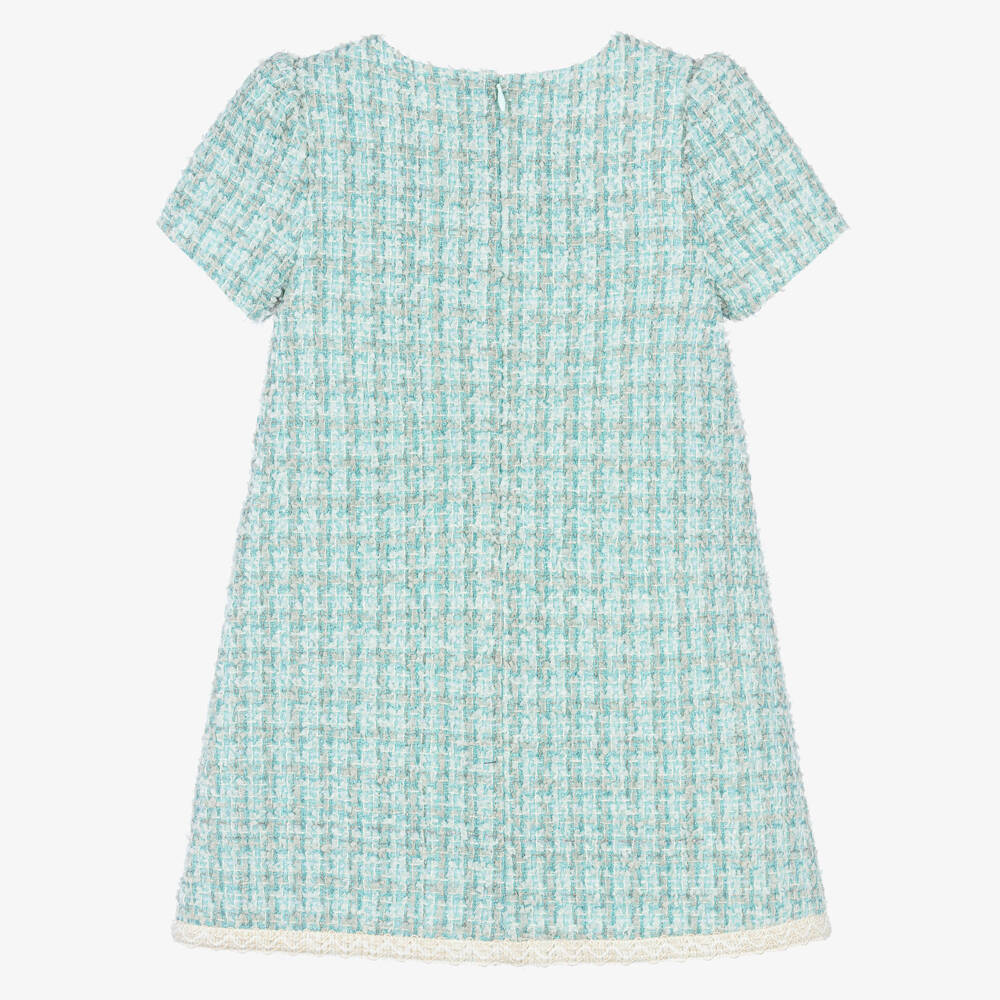 Patachou-Girls Teal Blue & Green Tweed Dress | Childrensalon