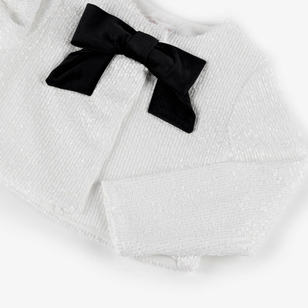 Patachou-Girls White & Black Velvet Skirt Set with Sequins | Childrensalon