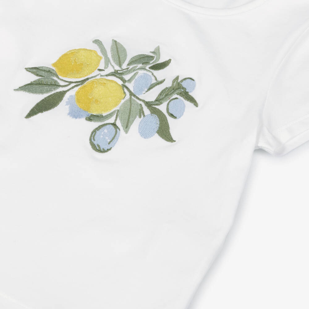 Patachou-Girls White & Blue Mediterranean Print Cotton Leggings Set | Childrensalon