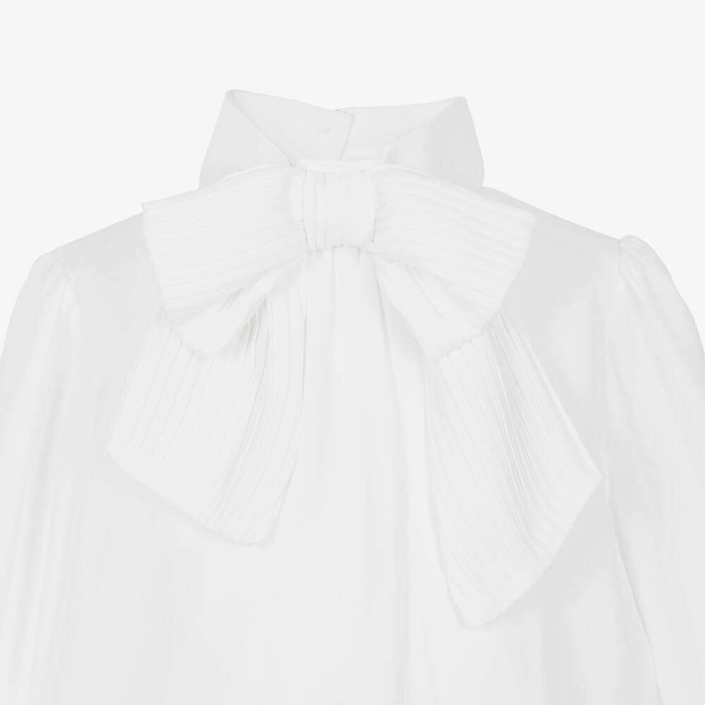 Patachou-Girls White Chiffon Blouse with Bow | Childrensalon
