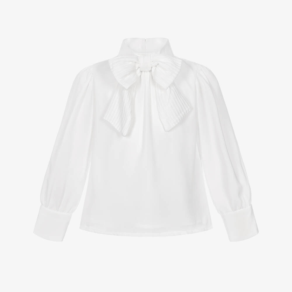 Patachou-Girls White Chiffon Blouse with Bow | Childrensalon