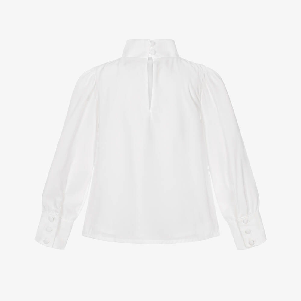 Patachou-Girls White Chiffon Blouse with Bow | Childrensalon