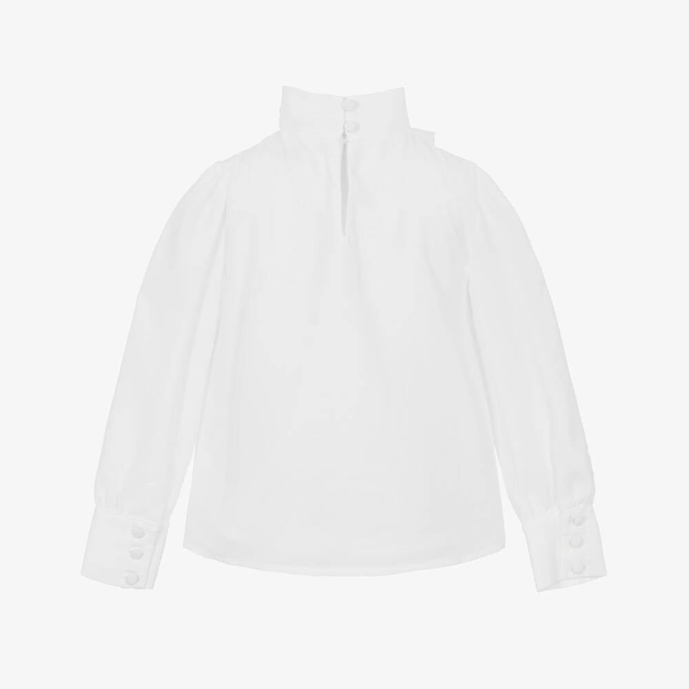 Patachou-Girls White Chiffon Blouse with Bow | Childrensalon