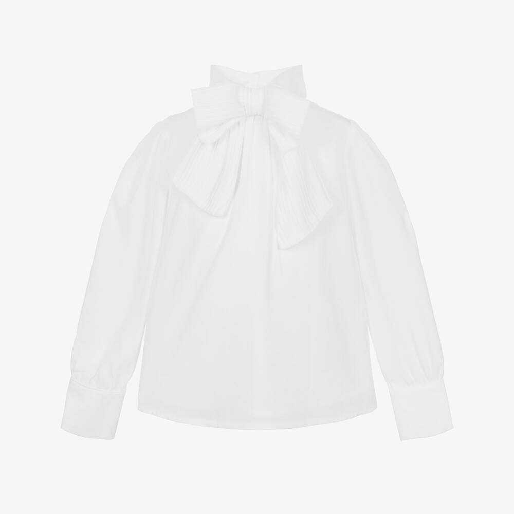 Patachou-Girls White Chiffon Blouse with Bow | Childrensalon