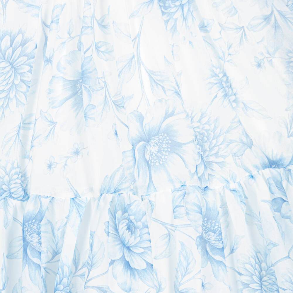 Patachou-Girls White Chiffon Dress with Blue Floral Print | Childrensalon