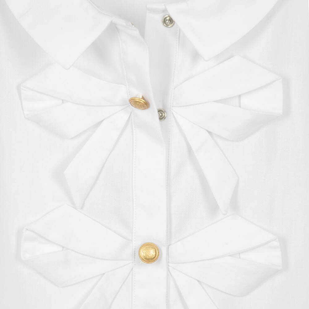 Patachou-Girls White Cotton Blouse with Bows & Crest Buttons | Childrensalon