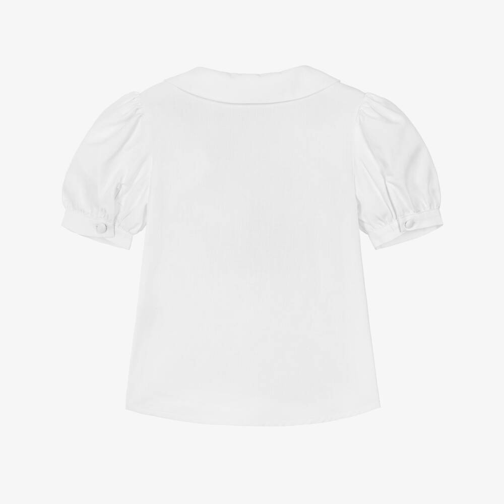 Patachou-Girls White Cotton Blouse with Bows & Crest Buttons | Childrensalon