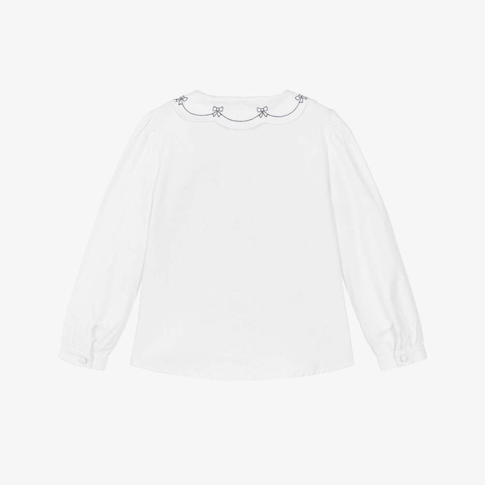 Patachou-Girls White Cotton Blouse with Embroidered Collar | Childrensalon