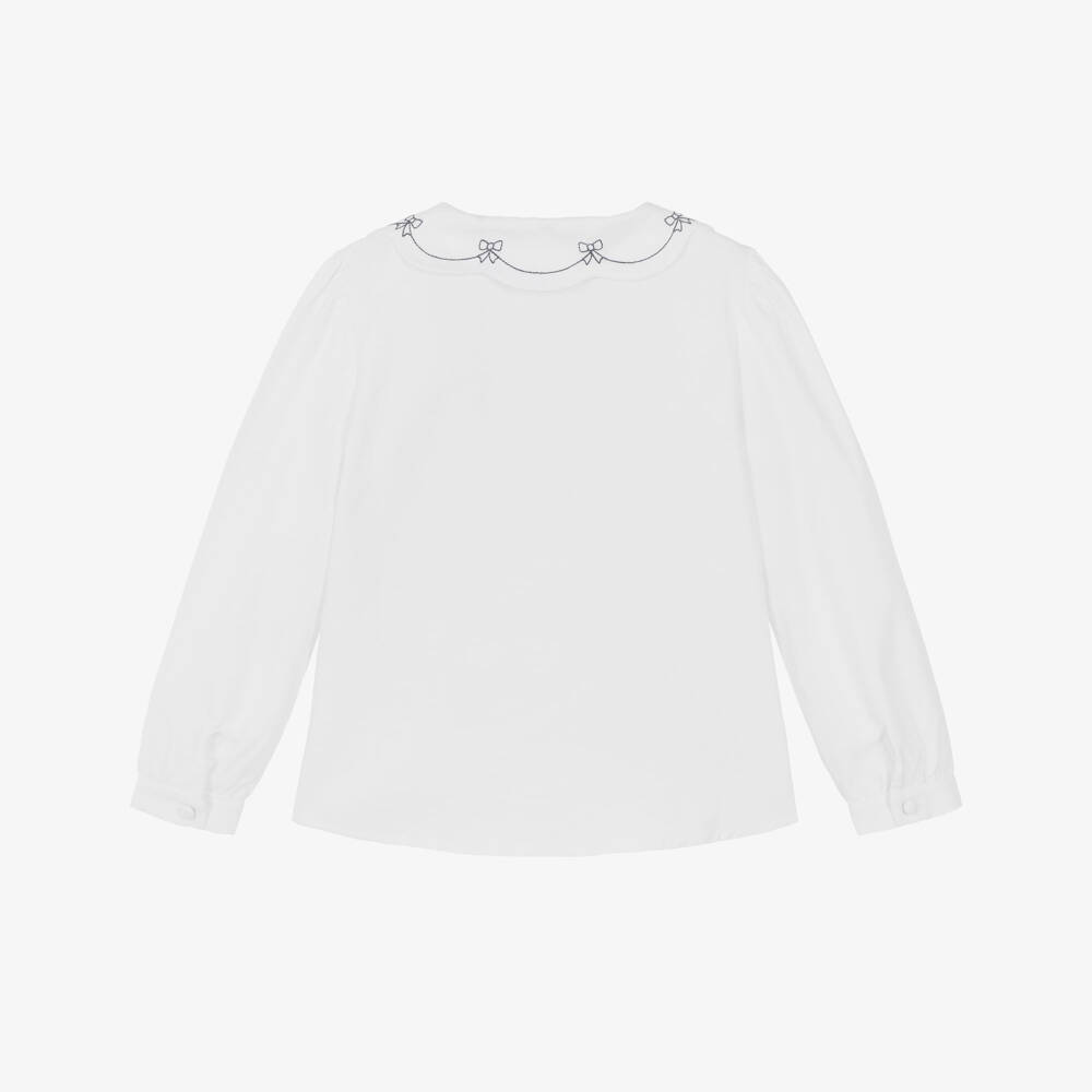 Patachou-Girls White Cotton Blouse with Embroidered Collar | Childrensalon