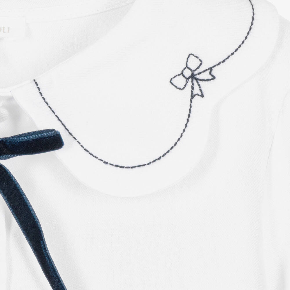 Patachou-Girls White Cotton Blouse with Embroidered Collar | Childrensalon