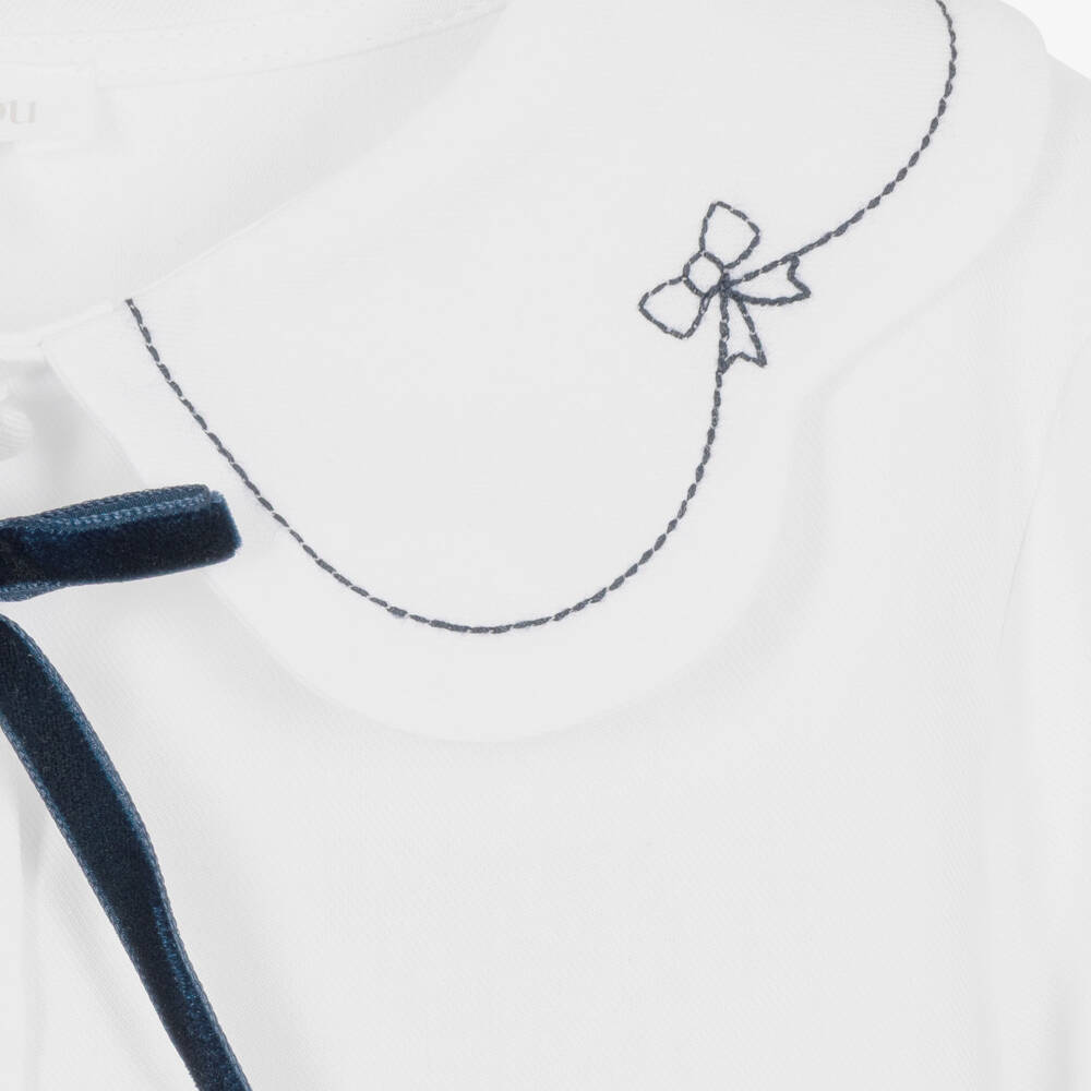Patachou-Girls White Cotton Blouse with Embroidered Collar | Childrensalon