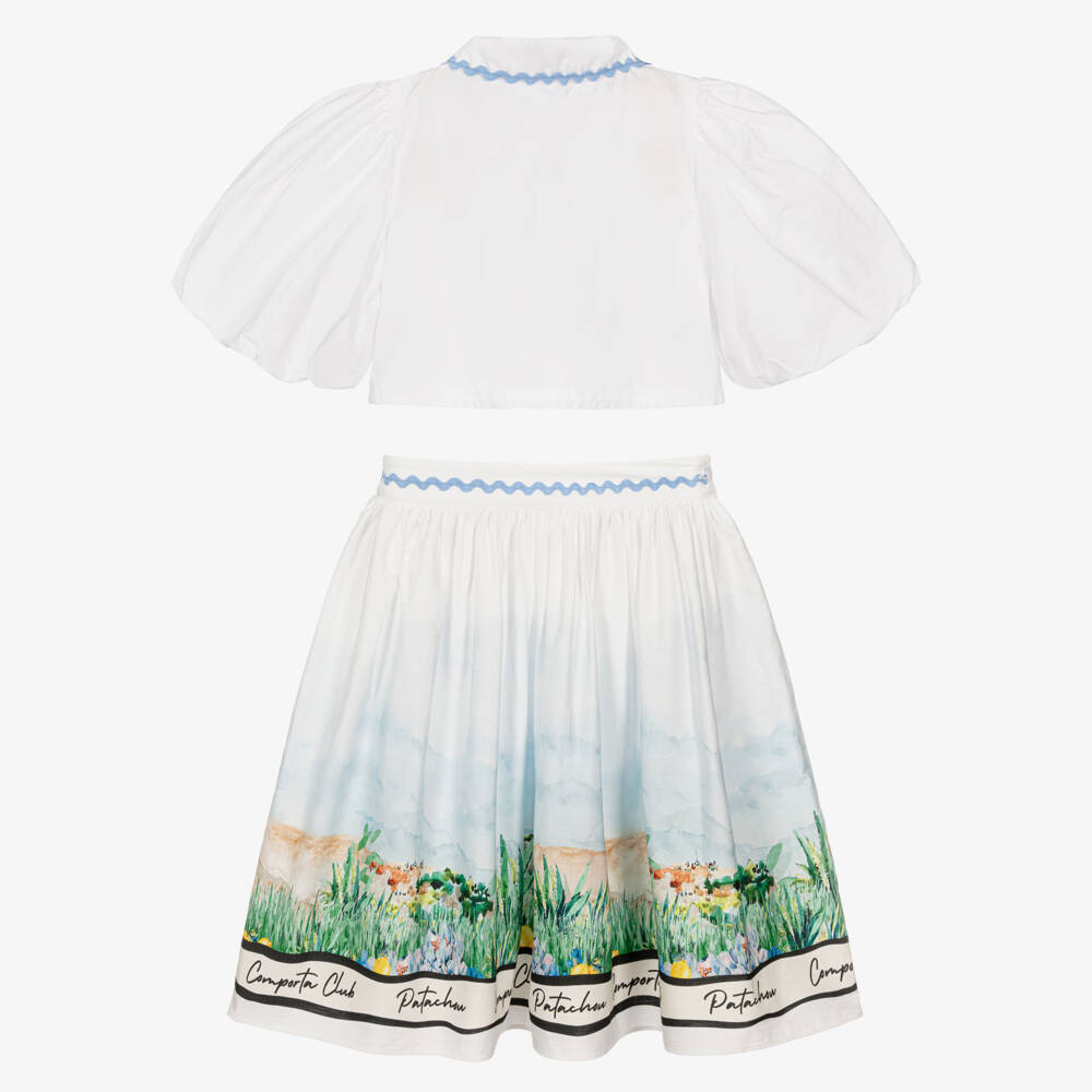 Patachou-طقم تنورة قطن لون أبيض للبنات | Childrensalon