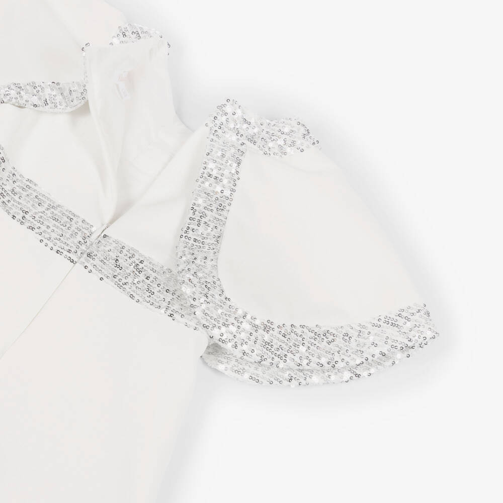 Patachou-Girls White Crêpe Jersey Sequin Trim Cape Dress | Childrensalon