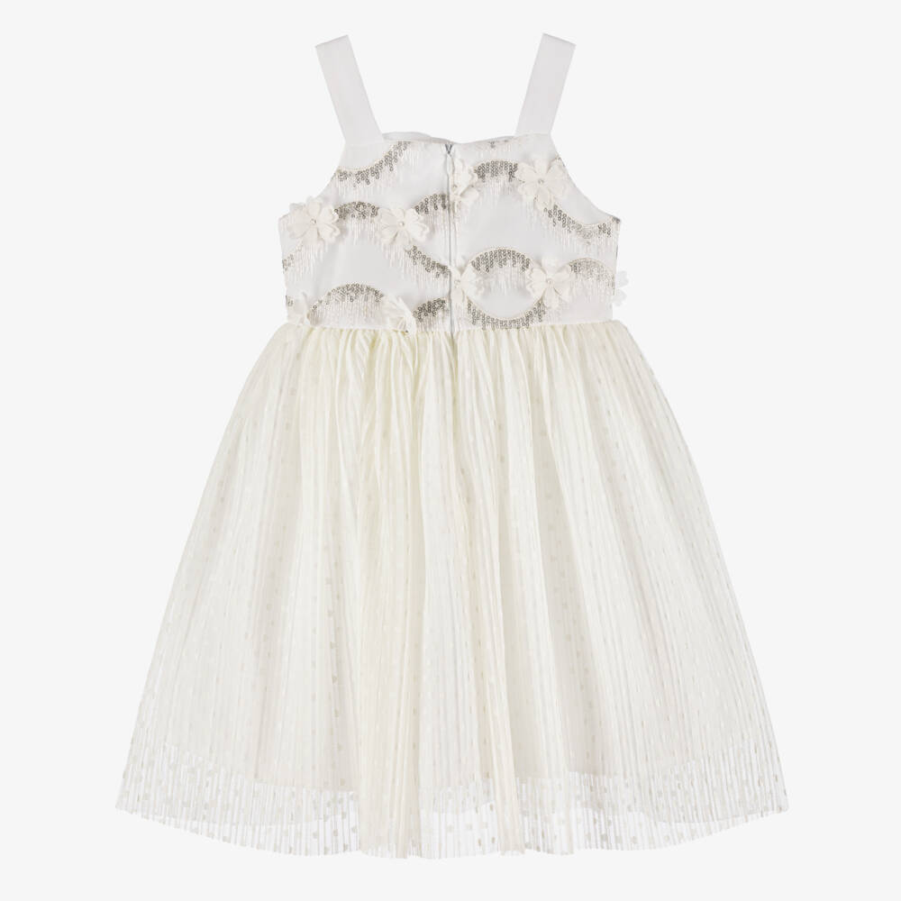 Patachou-Girls White Crêpe & Tulle Dress | Childrensalon