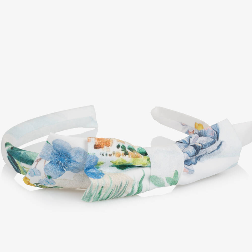 Patachou-Girls White Floral Print Bow Hairband | Childrensalon