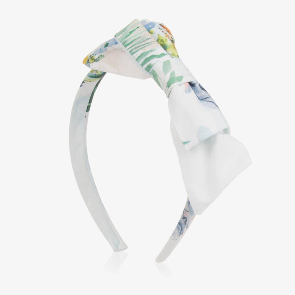 Patachou-Girls White Floral Print Bow Hairband | Childrensalon